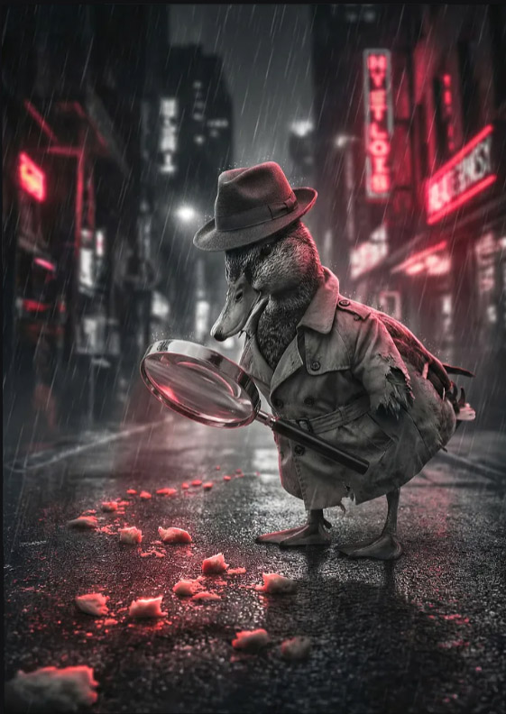 Detective Duck Investigating a Crime — metal poster wall art by Lineer